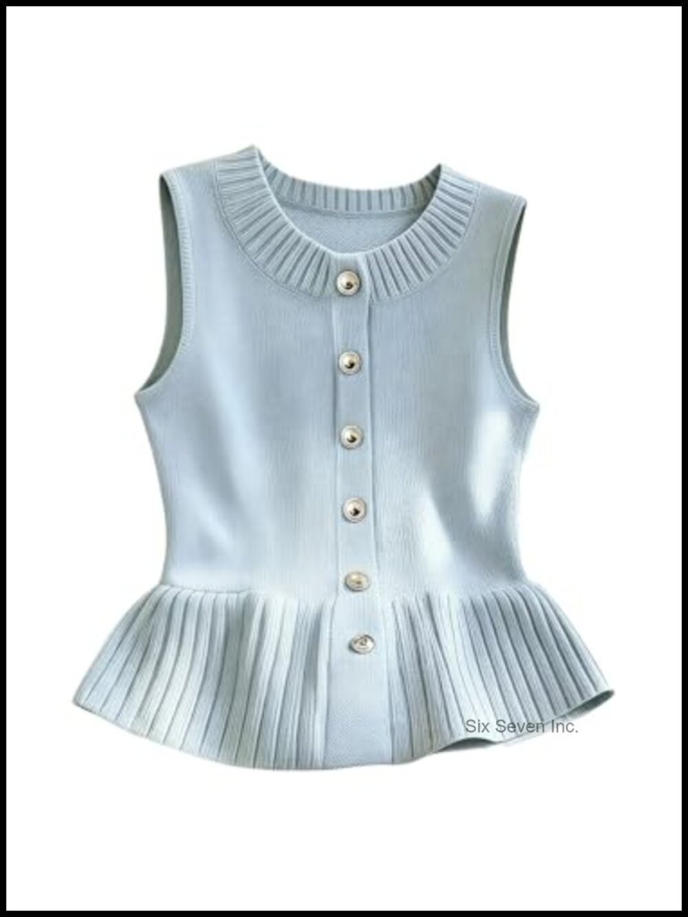 Ruffle Peplum Sleeveless Button Down Knit Tank Top